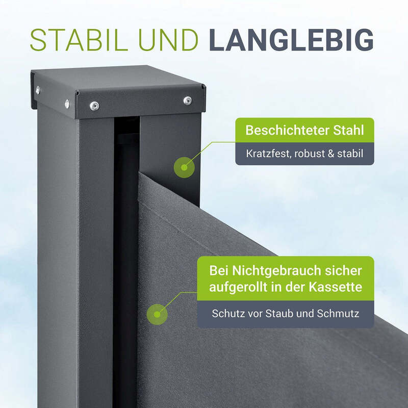 Seitenmarkise Dubai Sichtschutz Garten Terrasse Dunkelgrau 300x190cm ausziehbar - 4260304769966