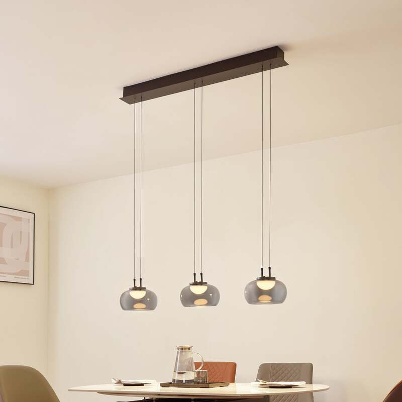 Lucande LED Hängeleuchte Pendellampe Lampe rauchgrau Glas höhenverstellbar - 4251911791792