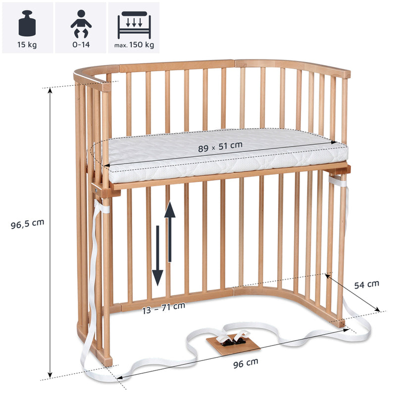 Babybay Boxspring Beistellbett Buche Beige 96x54x96,5 cm höhenverstellbar - 2000560941001