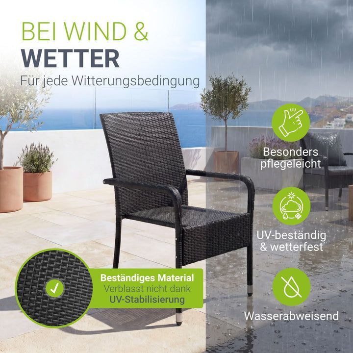Polyrattan Gartenstuhl Outdoor Stuhl Yoro stapelbar mit Stahlrahmen 2er Set - 4260565529484