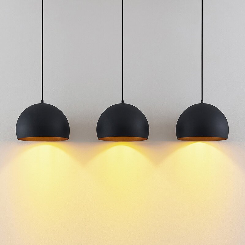 Lindby Pendellampe Tarjei 120cm schwarz/gold Metall 3xE27 dimmbar - 12755735109918