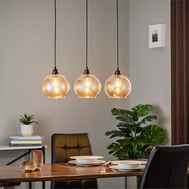 Opviq Hängelampe Gold 022 Hängeleuchte Leuchte Lampe 3-flammig linear Glas Ø20cm - 8682870091184