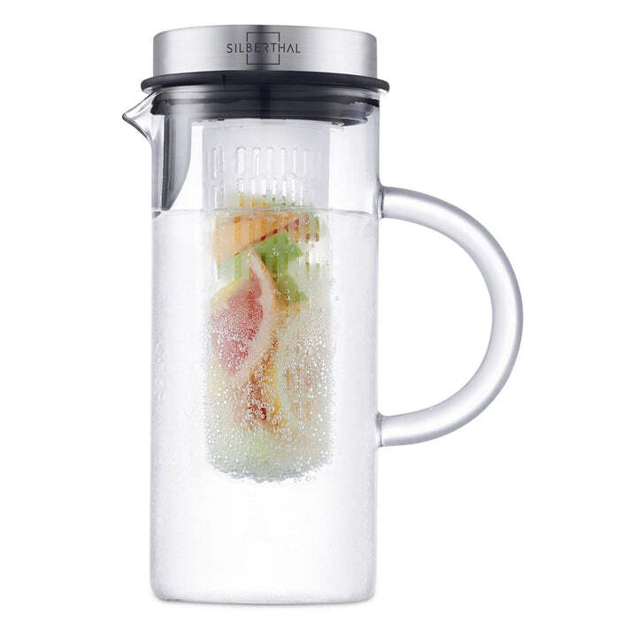 SILBERTHAL Glaskaraffe Wasserkrug Karaffe Borosilikatglas 1L mit Fruchteinsatz - 4260470461374