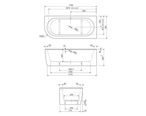 form&style Badewannen Set Wanne Eckbadewanne Sansibar Acryl Weiß Schwarz 80x882 - 4306516023806