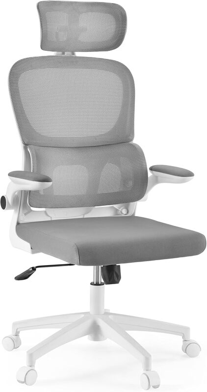 MyBuero Drehstuhl Bürostuhl Stuhl ERGOMY Flex Armlehnen klappbar weiß Stoff grau - 4064323108511