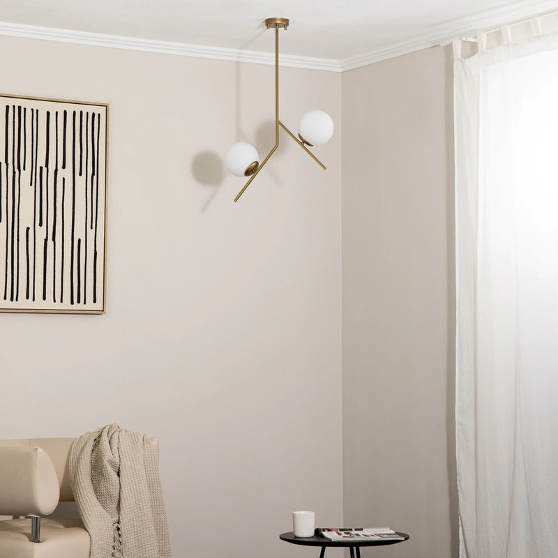 Hängeleuchte Pendelleuchte Dolunay Gold Metall Glas E27 2-flammig 43 cm Lampe - 8681875459074