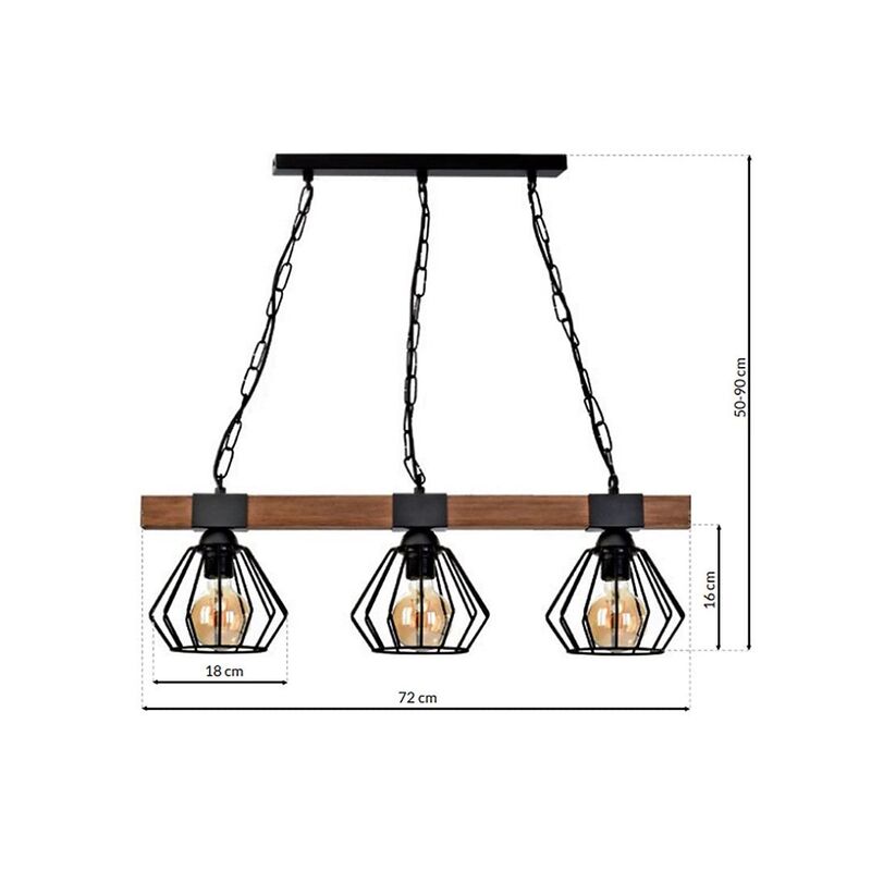 Milagro Hängeleuchte Ulf Holzbalken 3-flammig LED Pendelleuchte Lampe schwarz - 5902693761938