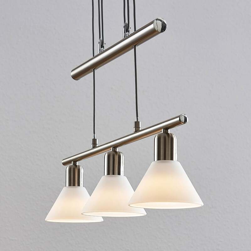 Lindby Pendelleuchte Hängeleuchte Delira LED dimmbar 3-flg nickel weiß 54x12,5cm - 4251096563009