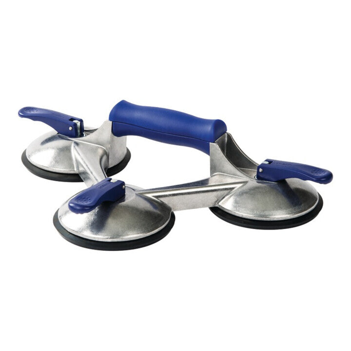 VERIBOR Saugheber Greifer Glasheber 100kg 3 Köpfe blau Alu Kopf Ø 120mm - 4010122603016