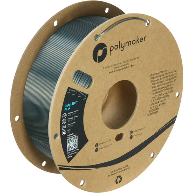 Polymaker Filament 3D-Druckmaterial PLA 1,75mm Seide PolyLite Gun Metal Gray 1kg - 6938936713906