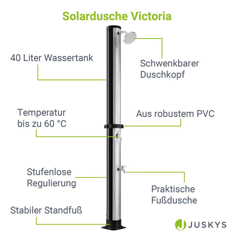 Solardusche Victoria Gartendusche 40L mit Regen-Duschkopf und Temperaturregelung - 4260565528869