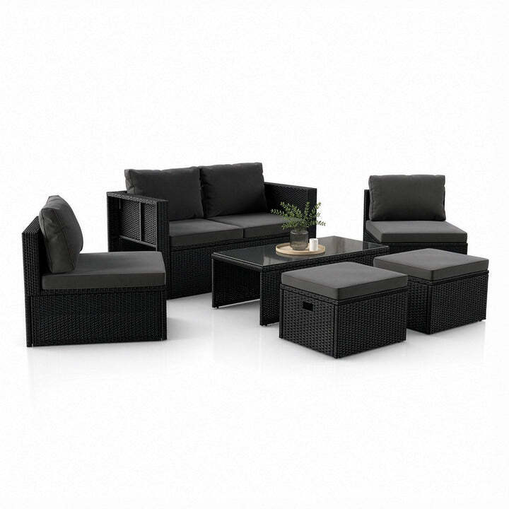 Polyrattan Lounge Salou Gartenmöbel Set für 6 Personen mit Polstern schwarz grau - 4262437180267