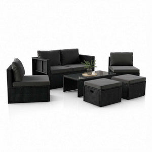 B-Ware Polyrattan Lounge Salou Gartenmöbel Set für 6 Personen mit Polstern schwarz grau