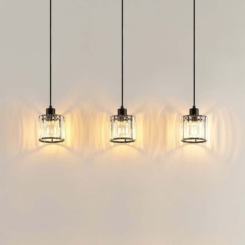 Lindby Hängeleuchte Vella LED Pendelleuchte Lampe 3-flg transparent 83cm schwarz - 4251096581195