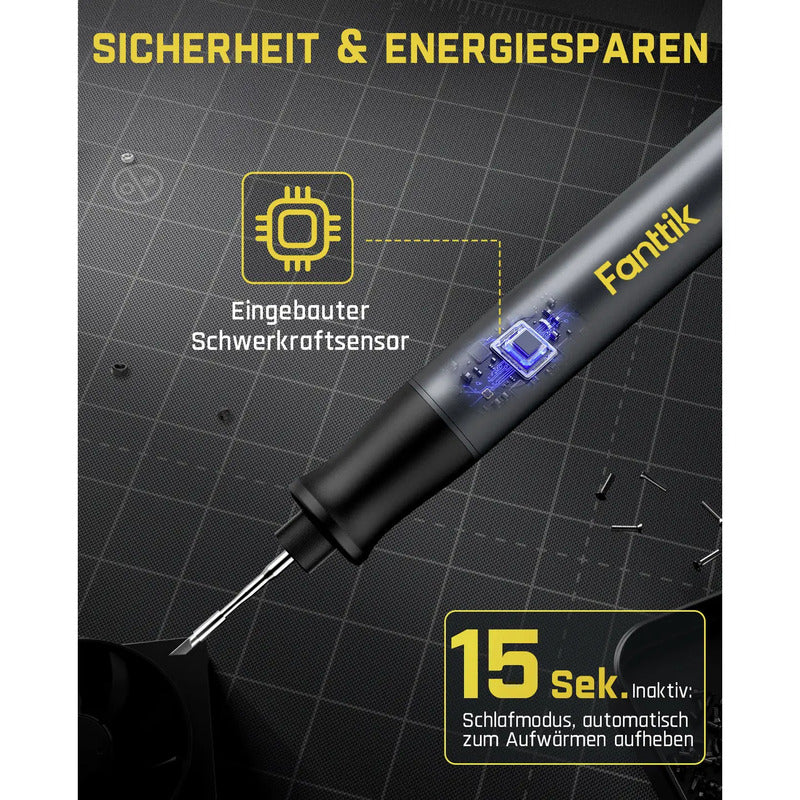 FANTTIK Lötkolben Set Lötstation Akku Lötspitzen Schwämme Pinzette Ständer USB - 4064161487700