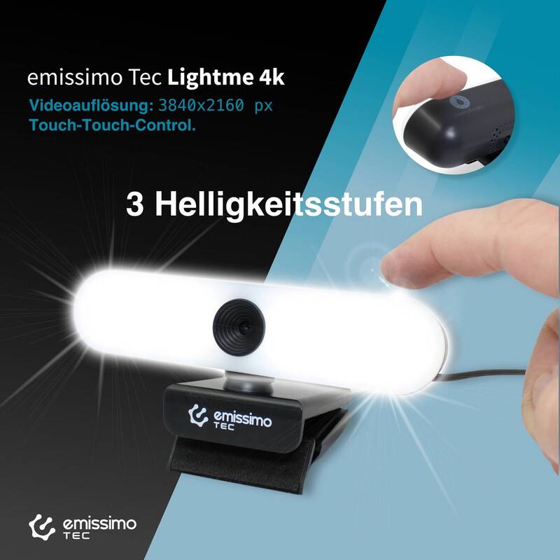 Emissimo TEC Webcam 4K Kamera mit Licht und Mikrofon 3840x2160px Autofokus 120° - 4262377760000