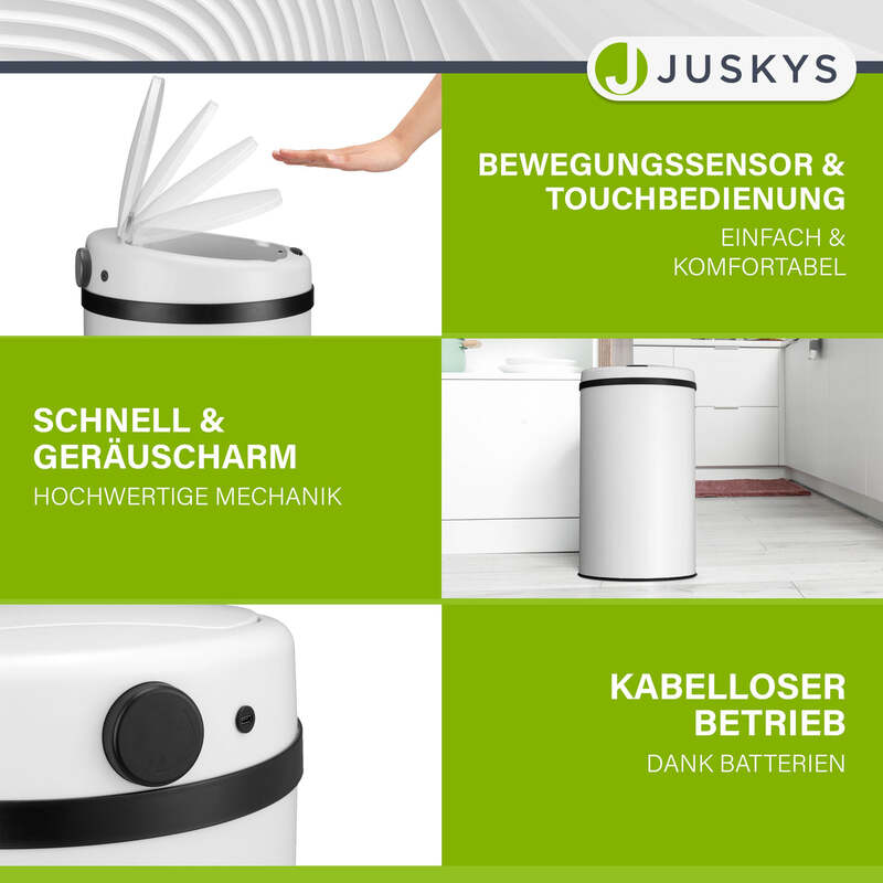 Runder Mülleimer Abfalleimer mit Sensor 30L Hygienisch Weiß für Küche und Bad - 4260565529675