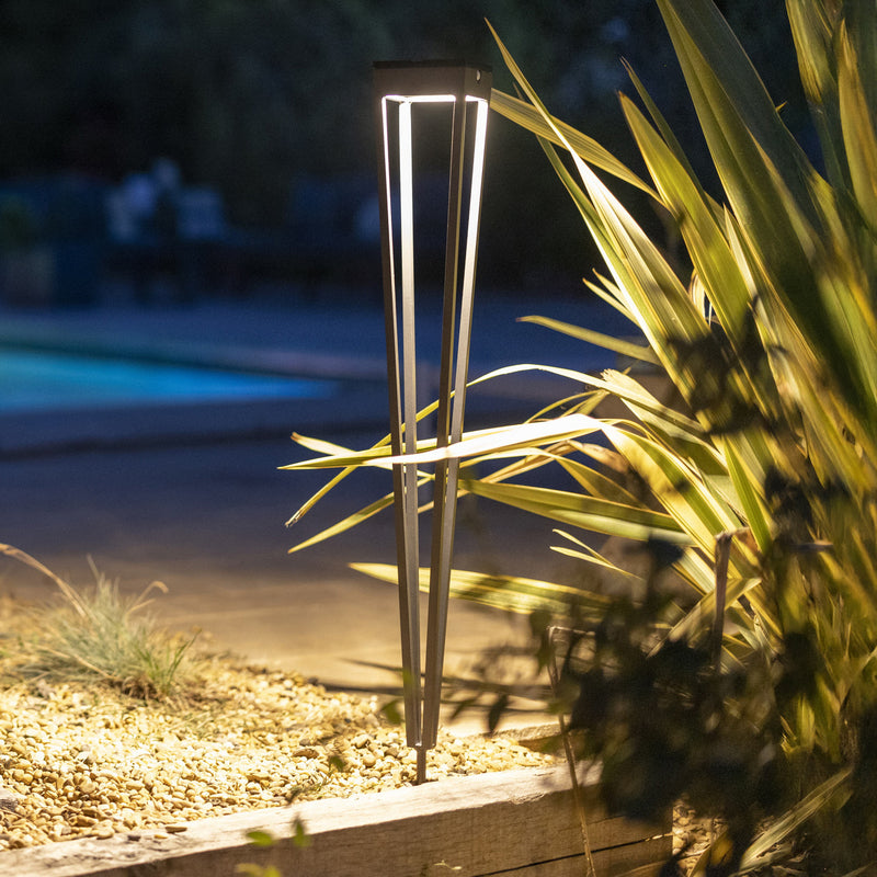 Les Jardins LED-Solarfackel Tinka Gartenlampe grau dimmbar 90cm Erdspieß 300lm - 3561619045532