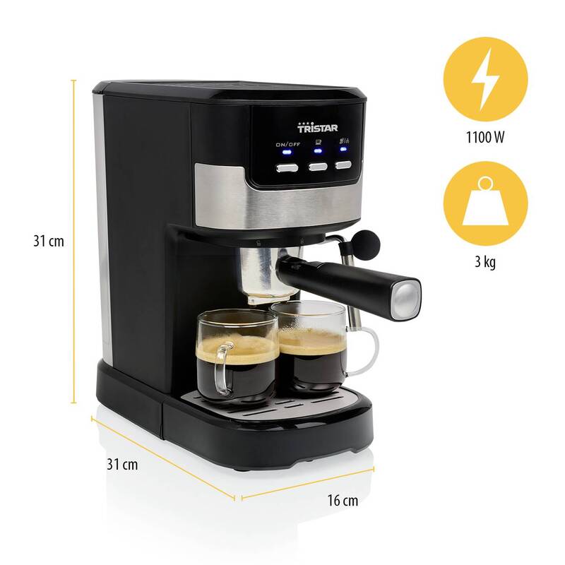 Tristar CM-2278 Espressomaschine 20 bar 1,25 l Edelstahl schwarz mit Dampfdüse - 8712836985483