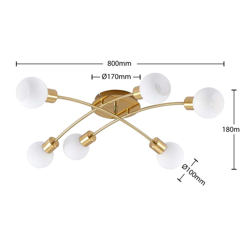 Lindby Deckenleuchte Agmar LED Lampe dimmbar 6-flg messingfarben Glas 80x72cm - 4251096581386