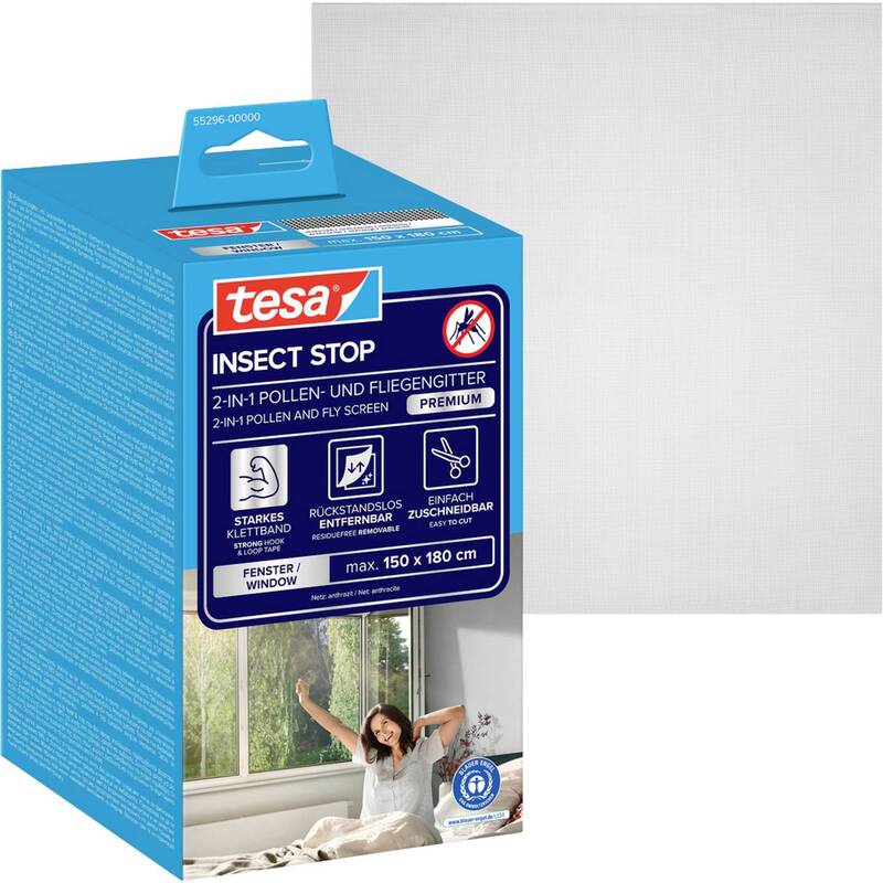 Tesa Pollenschutzgitter Allergieschutz Anthrazit 1500x1800mm Innen Außen 1 St. - 4063565152399