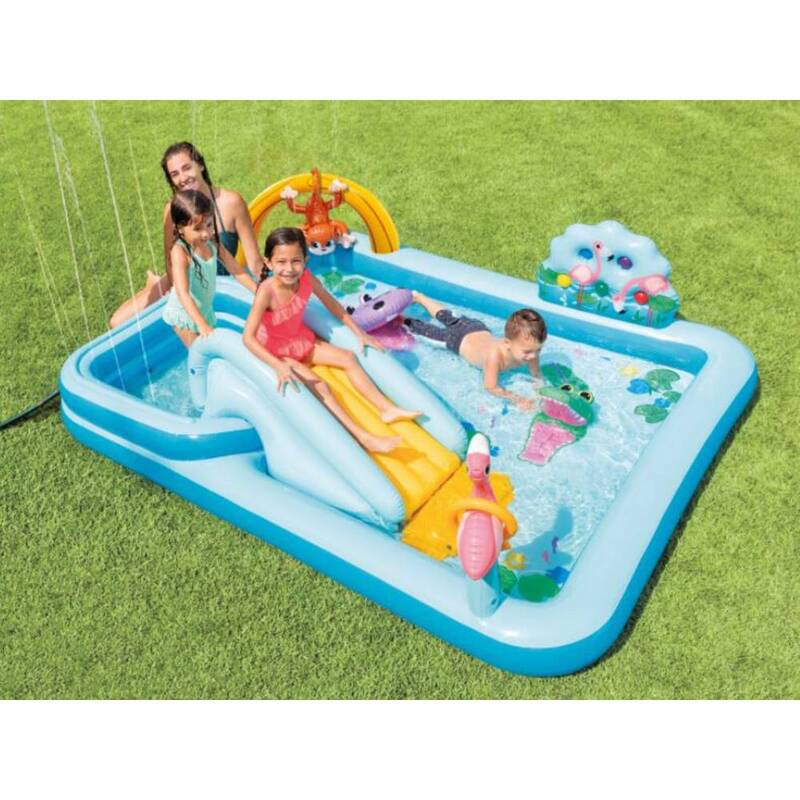 Intex 2.44m Rectangular Inflatable Kids Jungle Water Slide Play Swimming Pool 6+ - 6941057413075