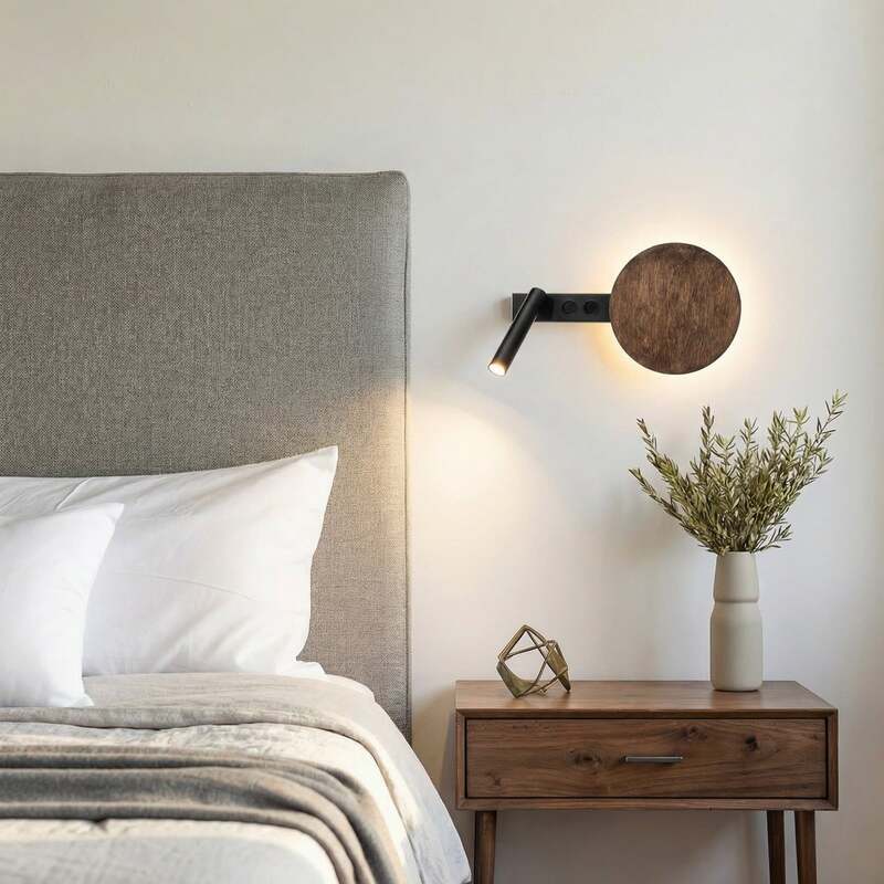 Sigma Wandleuchte Hotel Mood schwarz-braun LED Wandlampe Leuchte Metall Holz - 5902846817857