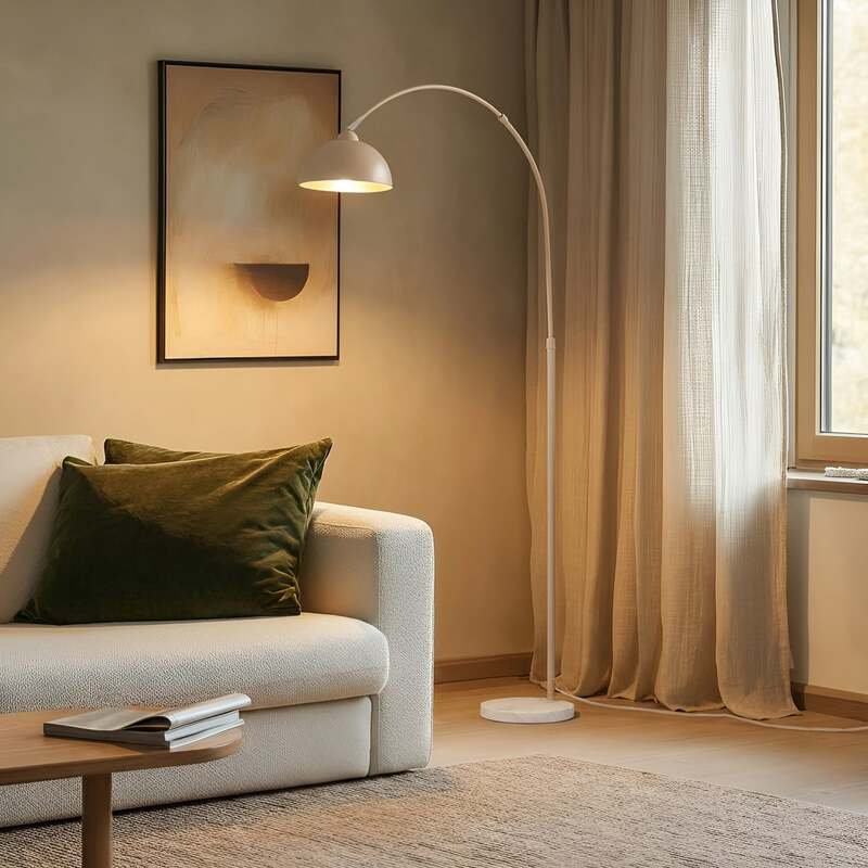 Lindby Stehlampe Tonka beige Metall Marmor 180 cm E27 LED Stehleuchte Leuchte - 4251911792751