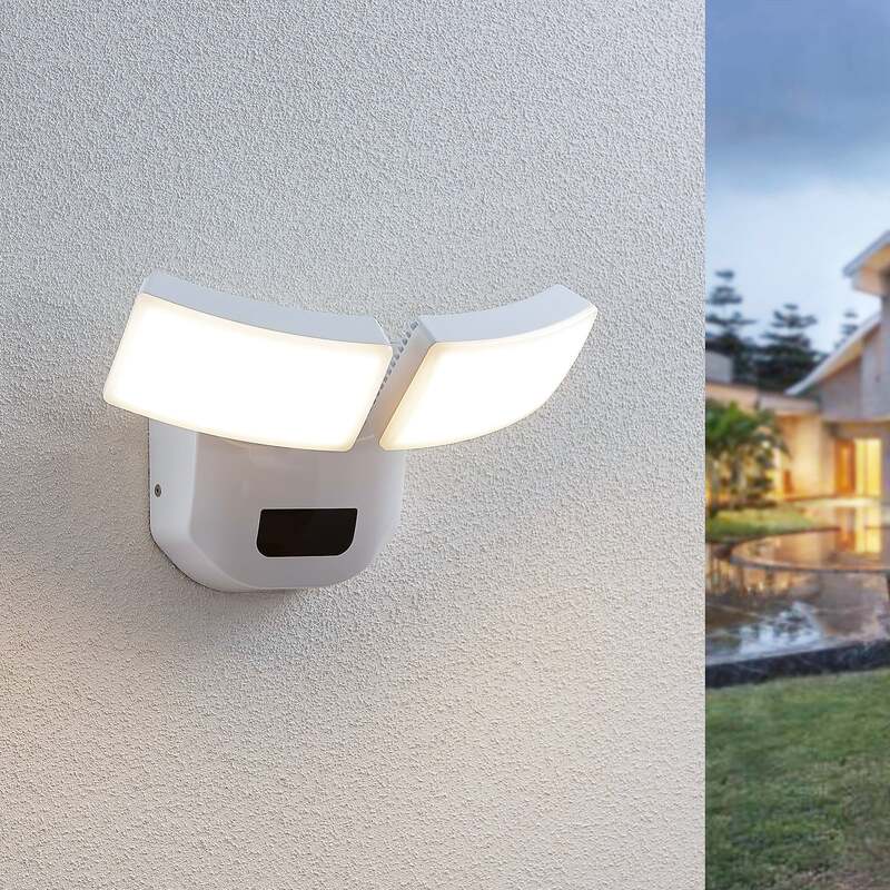 Lindby Außenwandleuchte Nikias LED Gartenlampe mit Bewegungsmelder weiß 30cm - 4251096561487