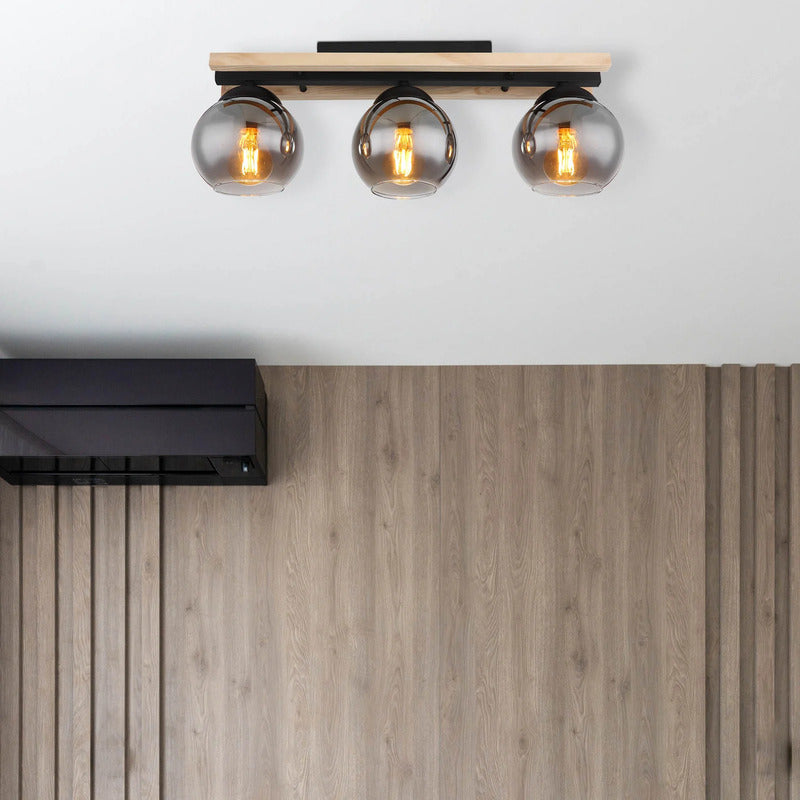 Globo Deckenlampe Conni LED Leuchte dimmbar 3-flg rauchgrau Holz 60cm - 9007371441235