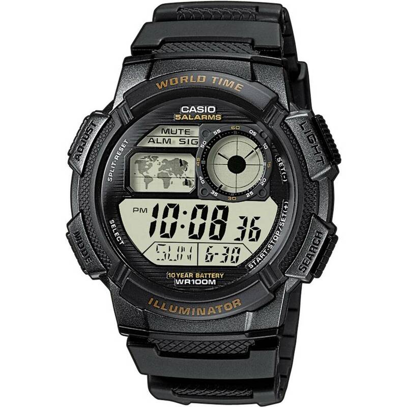 Casio AE-1000W Digitaluhr Schwarz 10 Bar Weltzeit 5 Alarme 48.1x43.7mm - 4971850443346