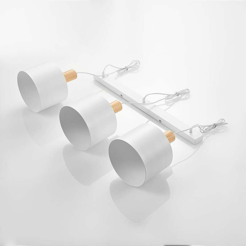 Lindby Hängeleuchte Kadir LED Pendelleuchte dimmbar Holz 3-flammig weiß 73 cm - 4251096592054