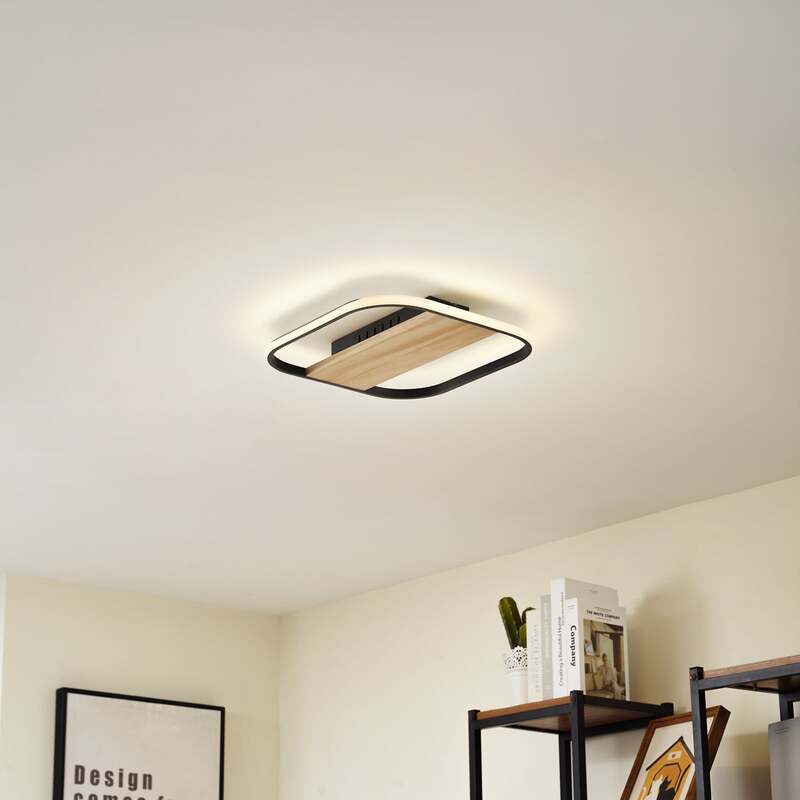 Lindby LED-Deckenleuchte Romilda Deckenlampe Leuchte Lampe grau Holz 37 cm breit - 4251911794458