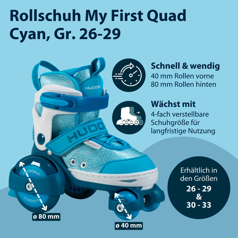 HUDORA Rollschuh My First Quad cyan für Kinder Gr. 26-29 verstellbar - 4005998220719