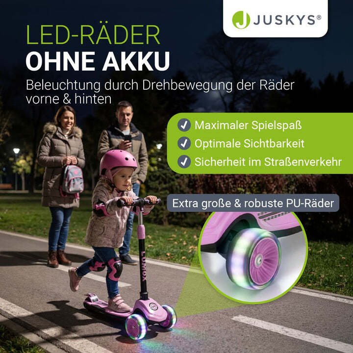 Kinderroller Lumox Roller für Kleinkinder ab 3 Jahren mit LED-Leuchträdern Rosa - 4262437187716
