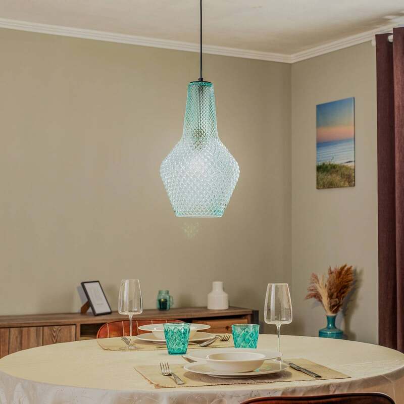 Lindby Pendant Light Drakar, 1-bulb, Light Blue, Glass, Ø 25 Cm - 4251911778168