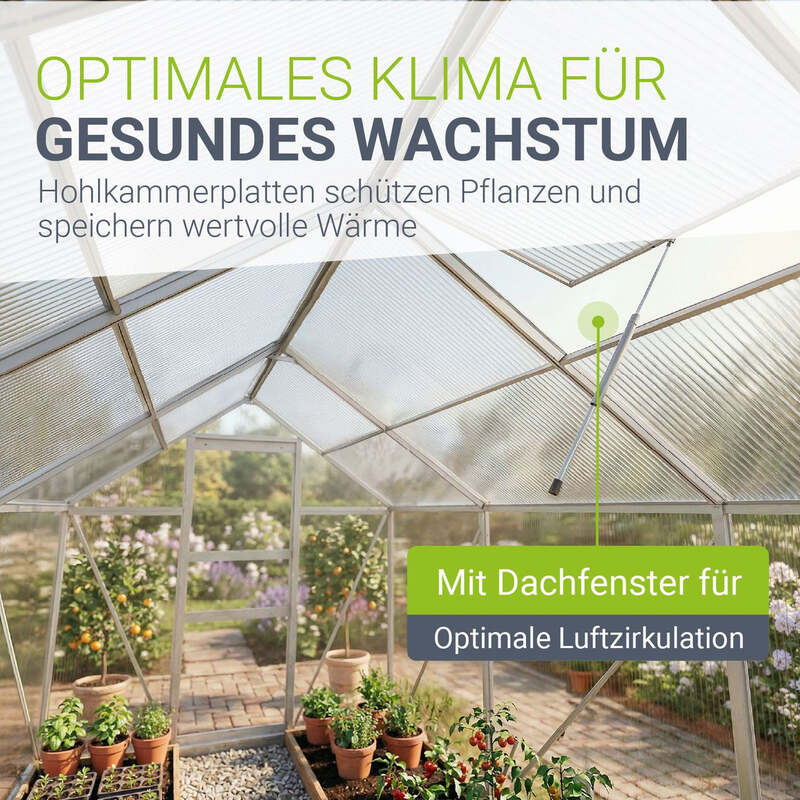 Aluminium Gewächshaus Gewächshaus mit Fundament 190x253cm für Pflanzenpflege - 4262437187327