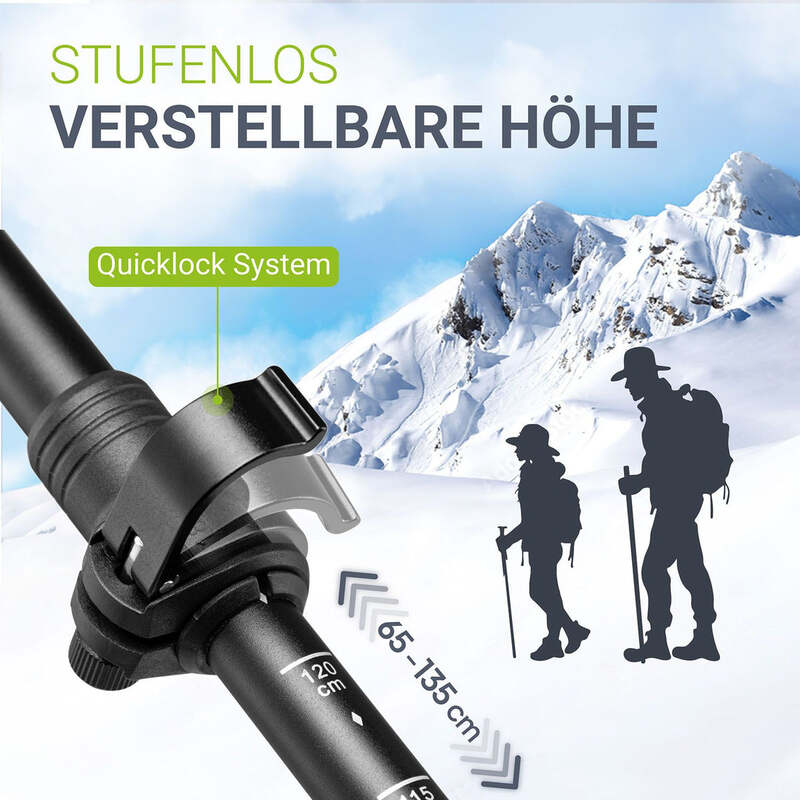 Nordic Walking Wanderstock Paar Aluminium Teleskop mit Zubehör Tasche schwarz - 4262437182506