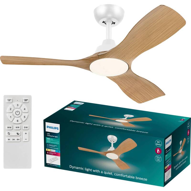 Philips LED-Ventilator Olas 106 cm braun/weiß leise dimmbar mit Fernbedienung - 8720169369931