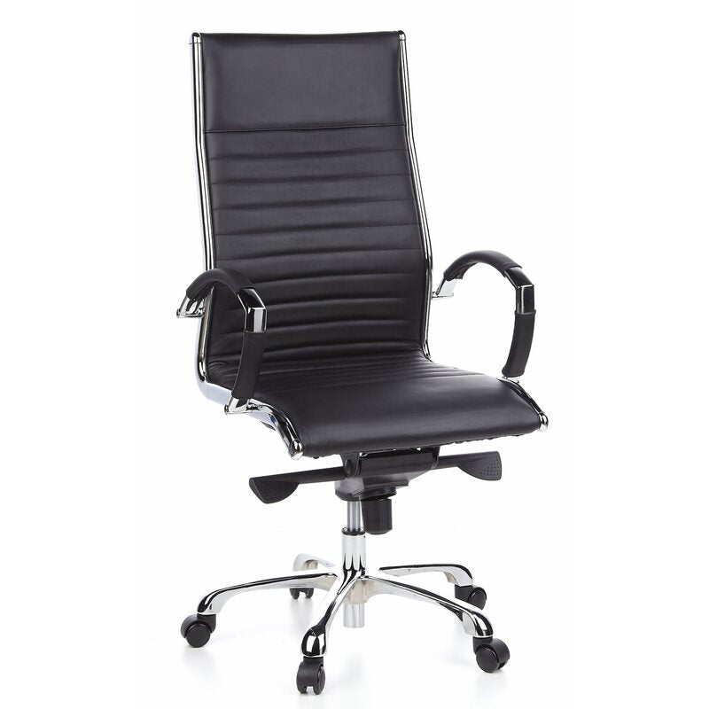 hjh OFFICE Bürostuhl Chefsessel Drehstuhl PARMA 20 Leder schwarz Chrom 110kg - 4260182536315