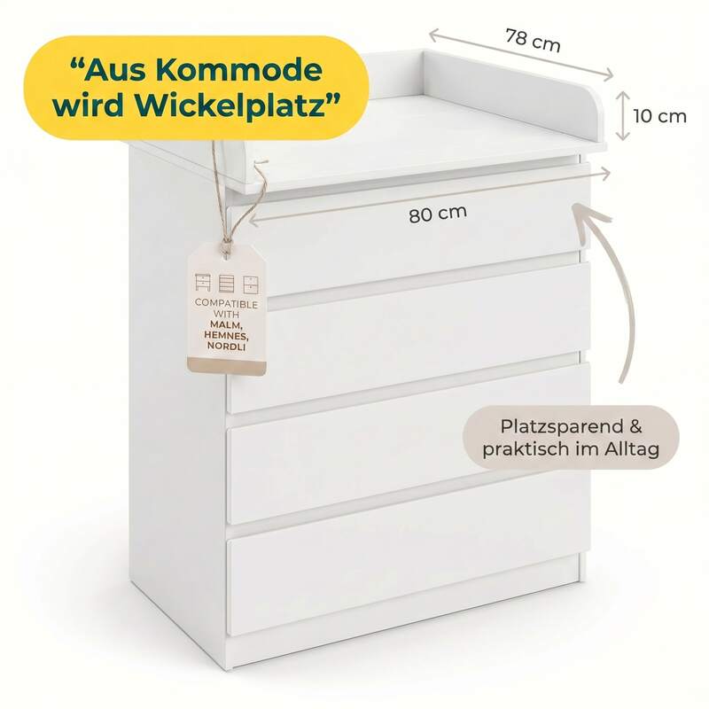 Little One Wickelaufsatz Wickelstation für Ikea MALM Hemnes NORDLI weiß sicher - 4002840012942