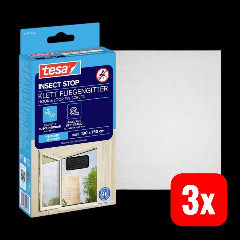 Tesa Fliegengitter Insektenschutz Anthrazit 1500x1300mm für Innen und Außen - 4042448169433