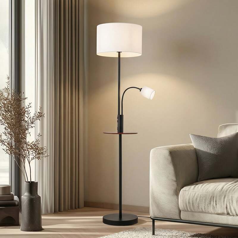 Lindby Stehlampe Aovan LED Lampe Tischleuchte schwarz Ablage USB-Anschluss 170cm - 4251911702637