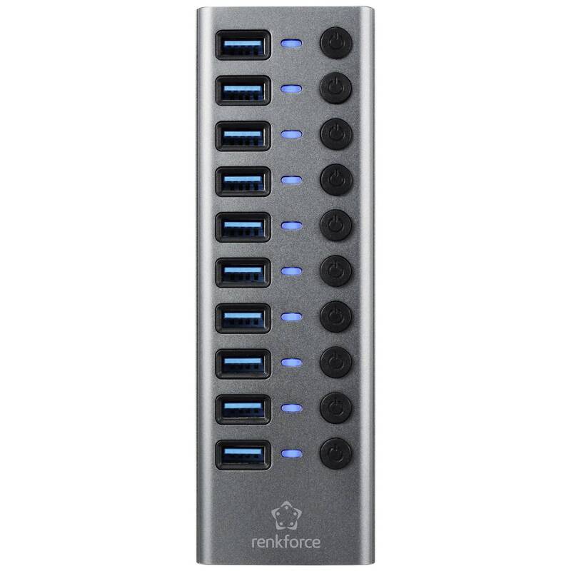 RENKFORCE 10 PORT USB 3.1 GEN 2-HUB Aluminiumgehäuse 10 GBit/s 1,2 m - 4064161313023