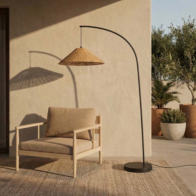Lucande Außenstehlampe Taniola Rattan Lampe Leuchte LED 195cm IP44 Braun - 4255830912153
