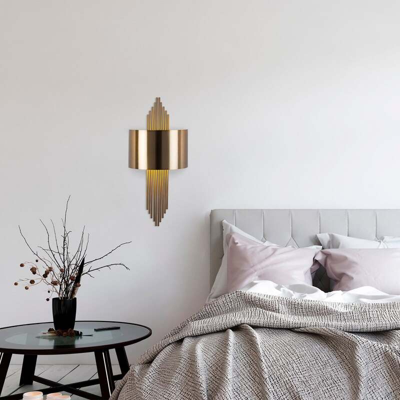 Wandleuchte 619-A gold patiniert dimmbar Wandlampe Metall Höhe 75cm Leuchte - 8681875584608