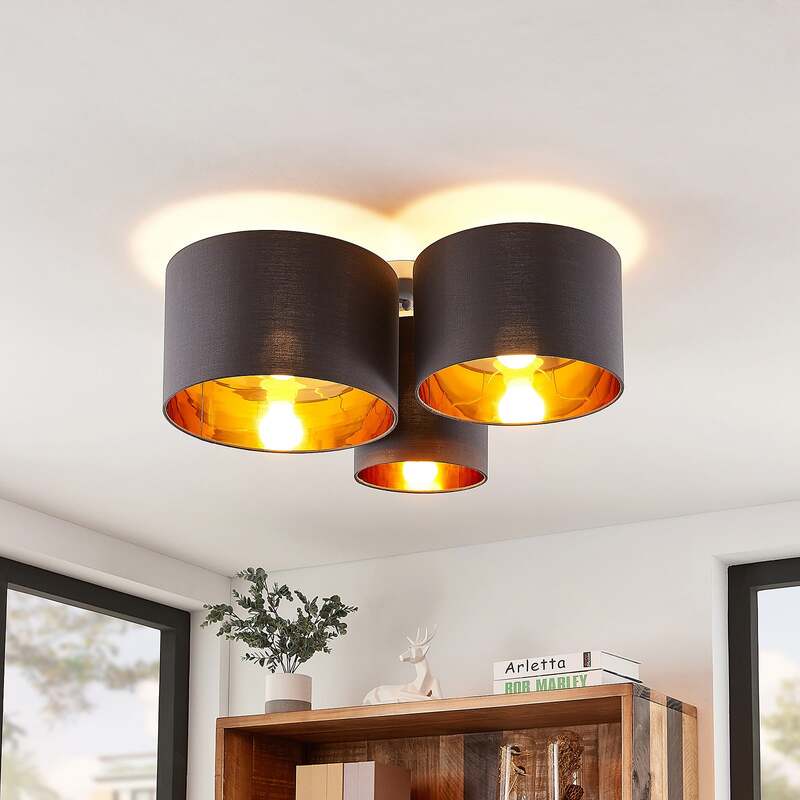 Lindby Deckenleuchte Laurenz 3-flammig LED Lampe Leuchte dimmbar grau gold Ø61cm - 4251096585179