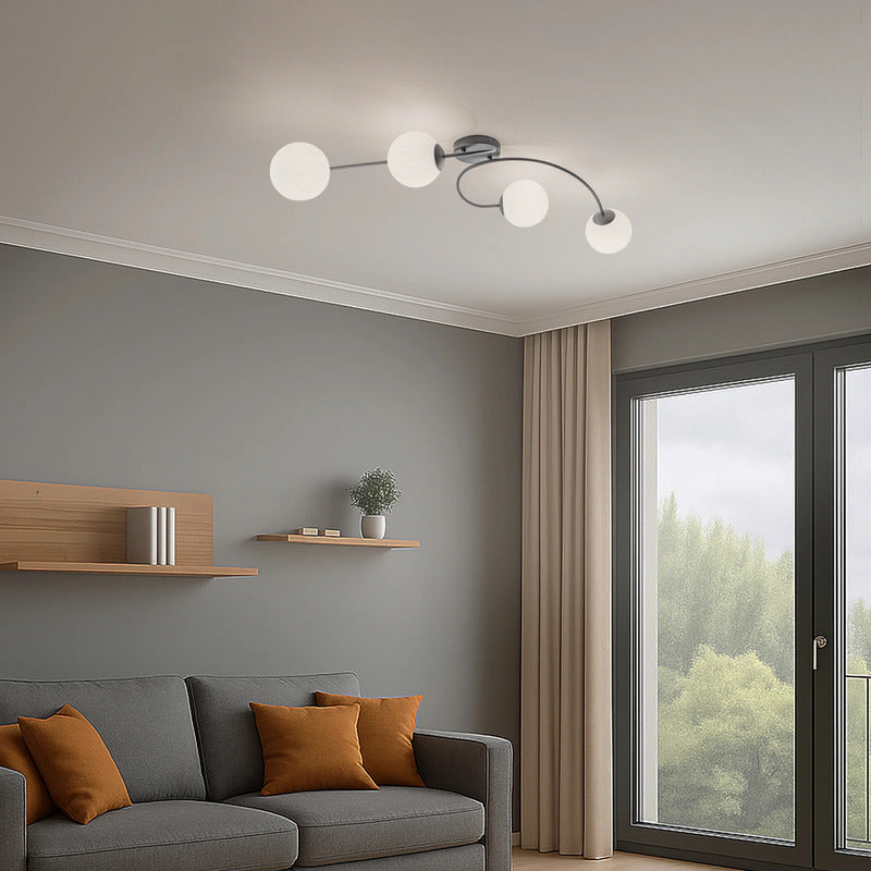 EMIBIG LIGHTING Vibra Ceiling Lamp, Opal/black, Length 110 Cm, Glass, 4-bulb - 5907106010467