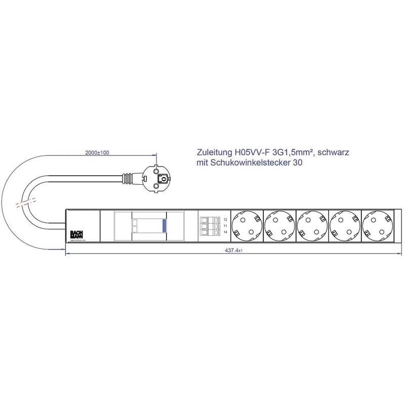 Bachmann Steckdosenleiste Mehrfachsteckdose 19 Zoll grau Schutzkontakt 2 m 5fach - 4057298058837