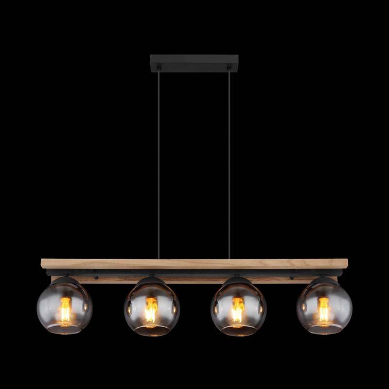Hängelampe Conni 85 cm rauchgrau Holz/Glas 4-flg dimmbar Globo - 9007371444236
